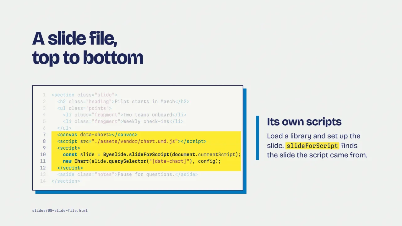 A slide file with its script lines highlighted